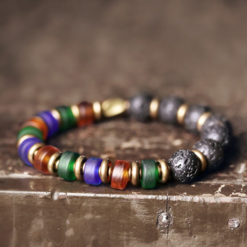 Fortune Path Lava Glass Brass Bracelet