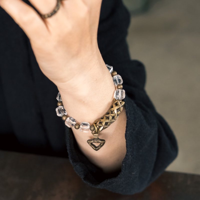 Clear Crystal Guardian Bracelet – Hand-Cut Quartz with Brass Accents - Image 2