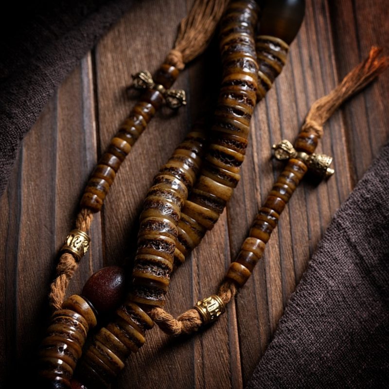 Guardian Spirit 108 Mala Beads Yak Bone Agate and Brass - Image 3