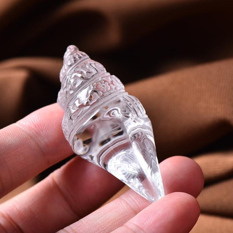 Prosperity & Healing Clear Crystal Conch Shell Pendant - Image 3