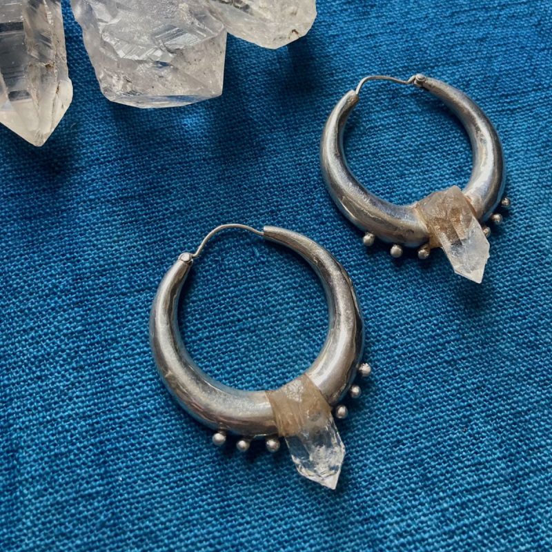 Mindful Healing Flame Clear Quartz Silver Earrings - Image 2