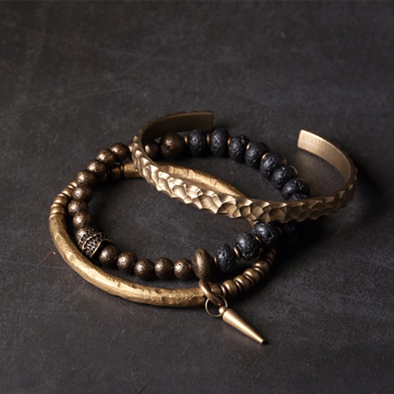 Guardian Ember Lava Stone Brass Bracelet