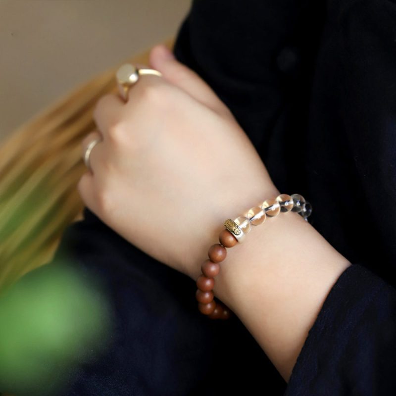 Vitality Harmony Bracelet – Sandalwood, Clear Quartz & Silver Healing Energy - Image 2