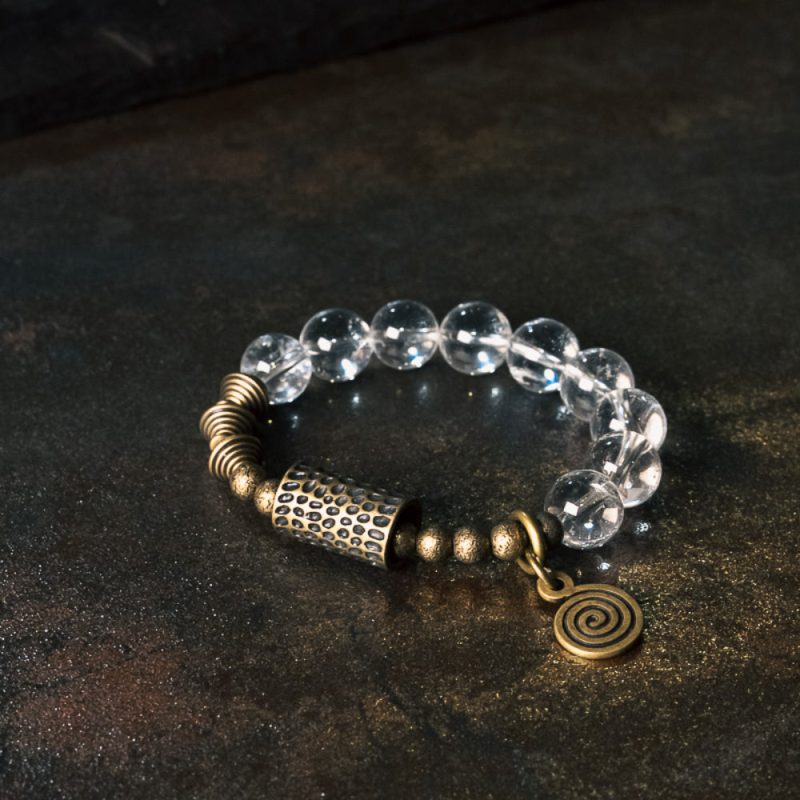Harmonizing Clear Quartz Healing Bracelet with Brass Accents - Image 3