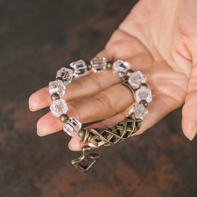 Clear Crystal Guardian Bracelet – Hand-Cut Quartz with Brass Accents - Image 3