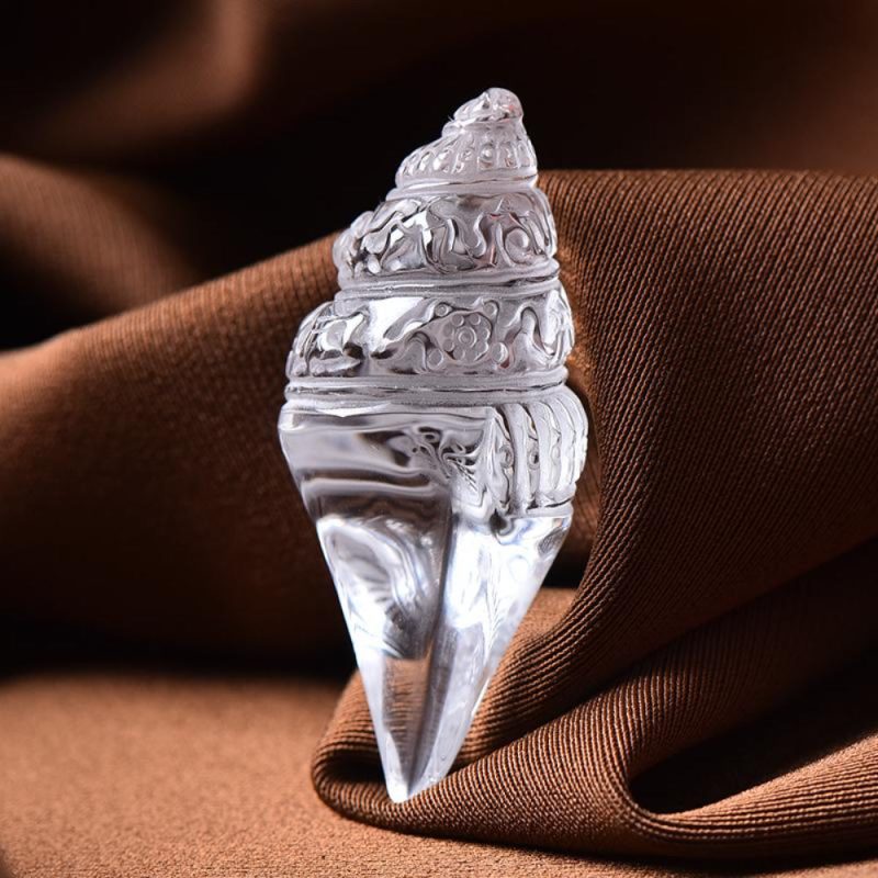 Prosperity & Healing Clear Crystal Conch Shell Pendant - Image 4