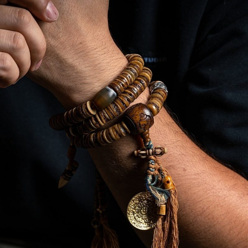 Guardian Spirit 108 Mala Beads Yak Bone Agate and Brass - Image 5