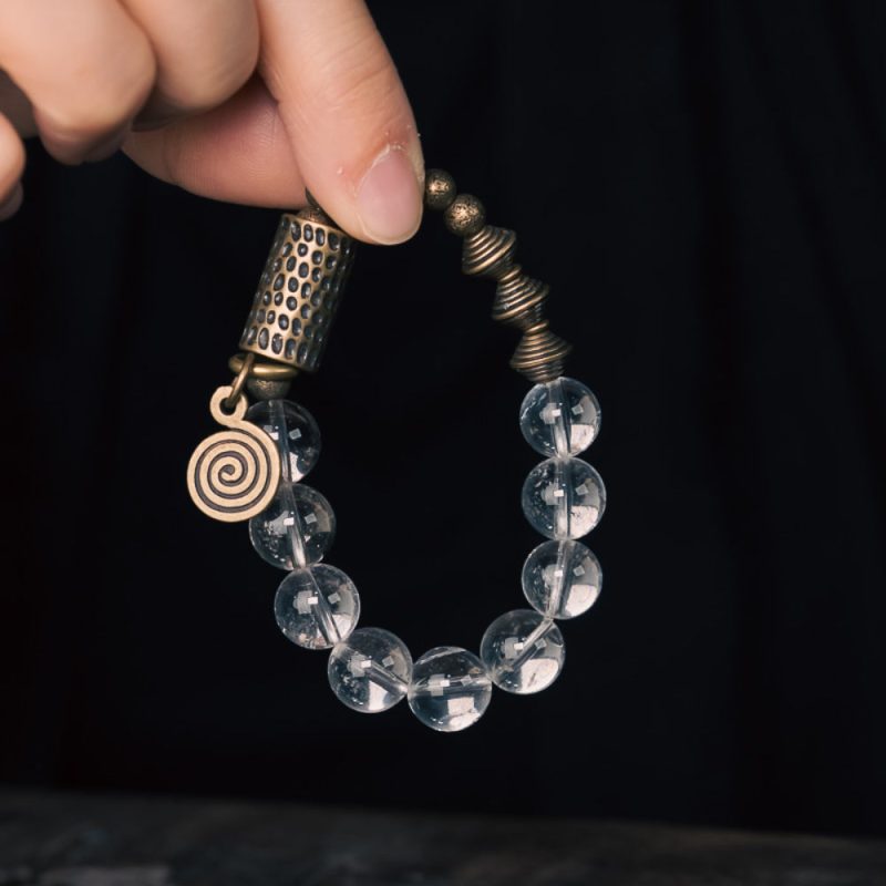 Harmonizing Clear Quartz Healing Bracelet with Brass Accents - Image 2