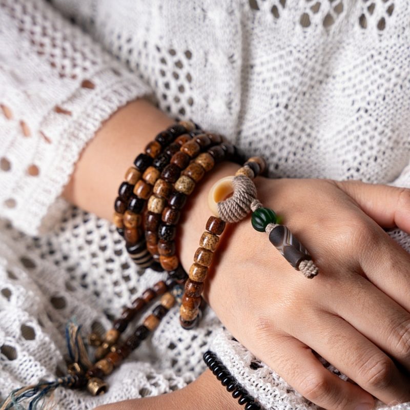 Sacred Harmony 108 Mala Beads Bodhi Shell Agate Glass - Image 4