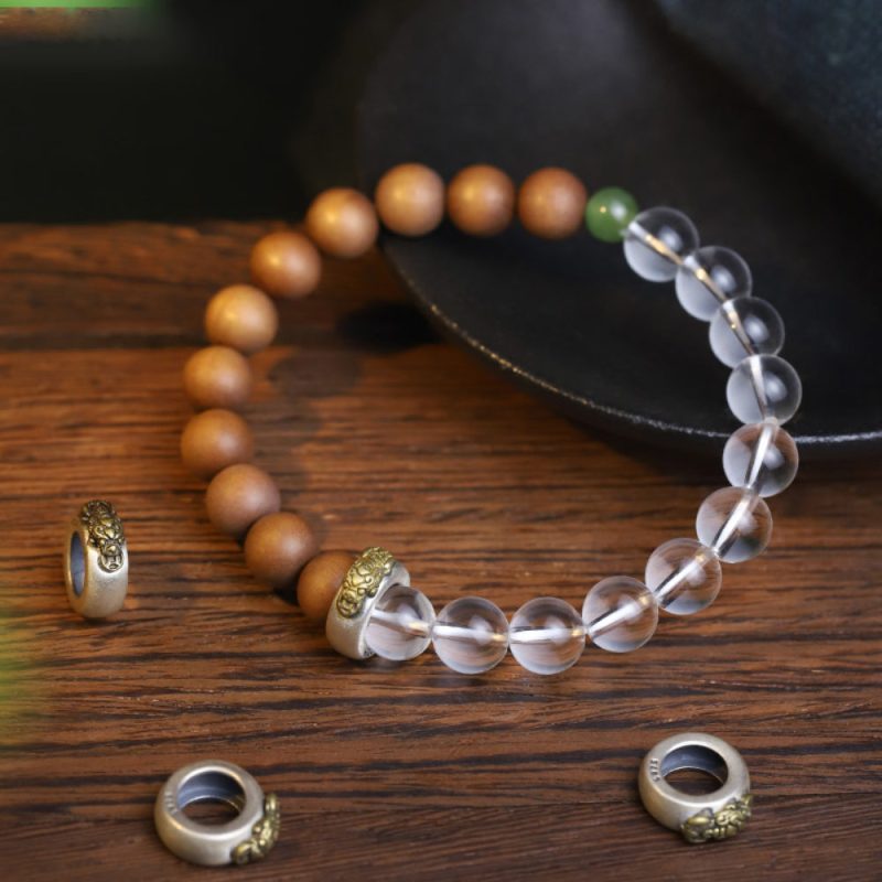 Vitality Harmony Bracelet – Sandalwood, Clear Quartz & Silver Healing Energy - Image 3