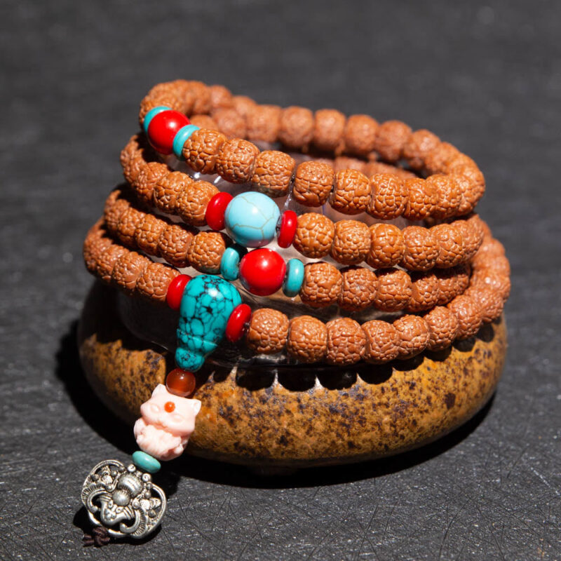 Tibet 108 Mala Beads Rudraksha Bodhi Seed Chinese Zodiac Natal Buddha Wealth Charm Bracelet - Image 11
