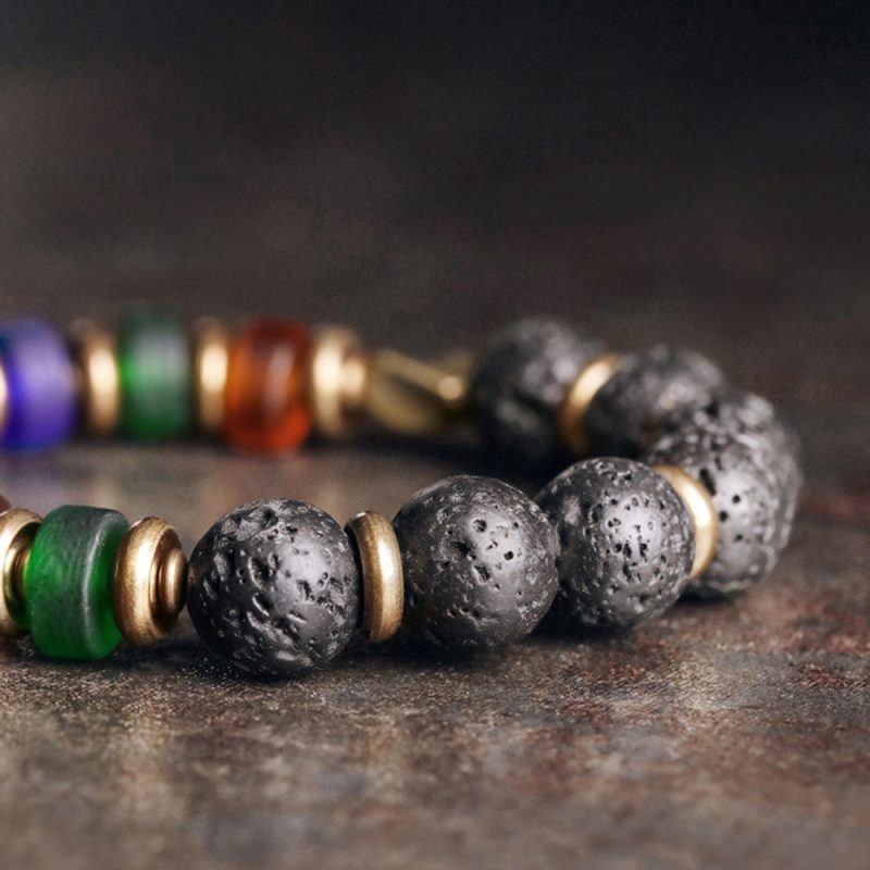 Fortune Path Lava Glass Brass Bracelet - Image 3