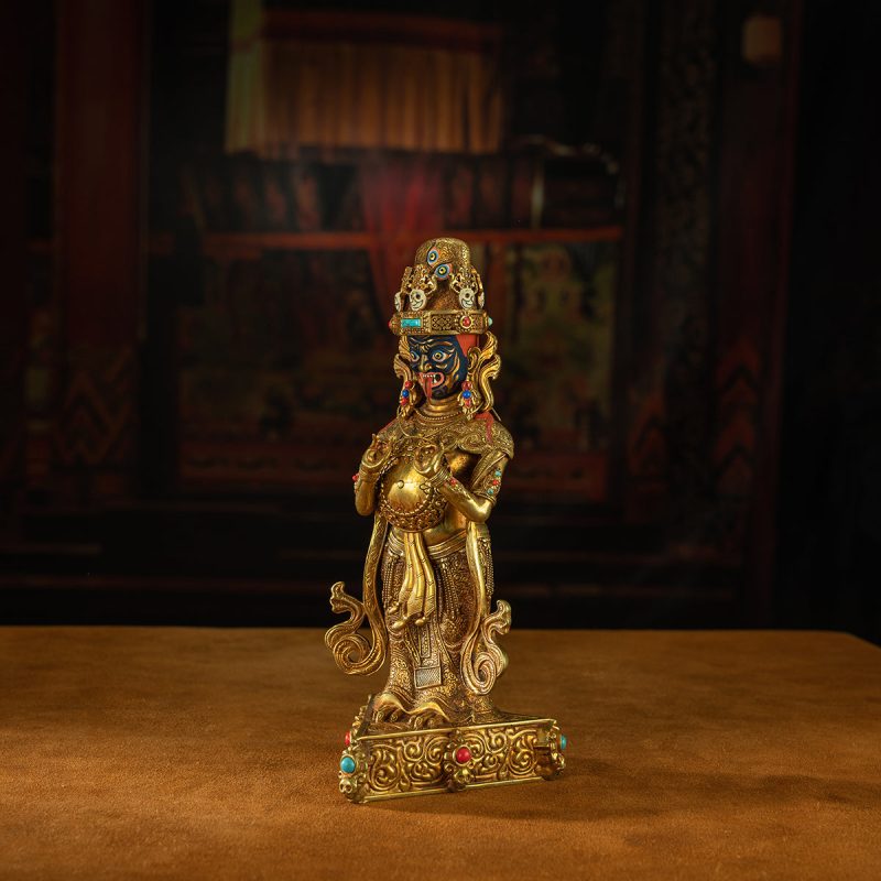 19th Century Zashi Lhamo Dharmapala God of Wealth Gilt Copper Painted Tibetan Buddha Statue From Sera Monastery - Image 8