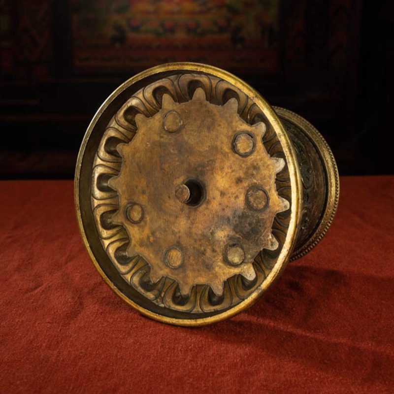 Qing Dynasty Om Mani Padme Hum Prayer Wheel Copper Gold Gilted Tibetan Ceremonial Object Sera Monastery Curio - Image 11
