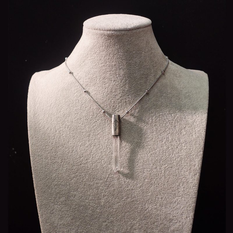 Eight Blessings from Tibet Spiritual Amulet Pendant in Sterling Silver & Crystal Quartz - Image 3
