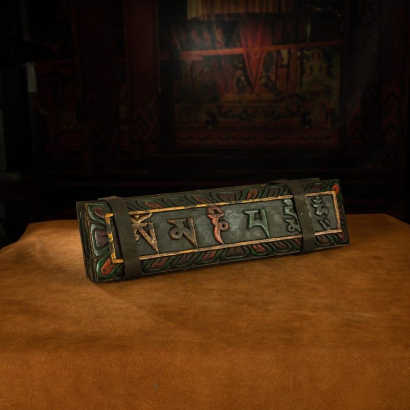Qing Dynasty Ancient Sutra Scripture Mulberry Wood Tibetan Ritual Item Antique - Image 2
