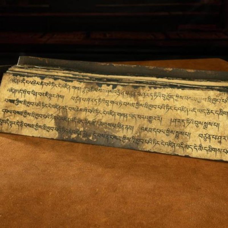 Qing Dynasty Ancient Sutra Scripture Mulberry Wood Tibetan Ritual Item Antique - Image 5