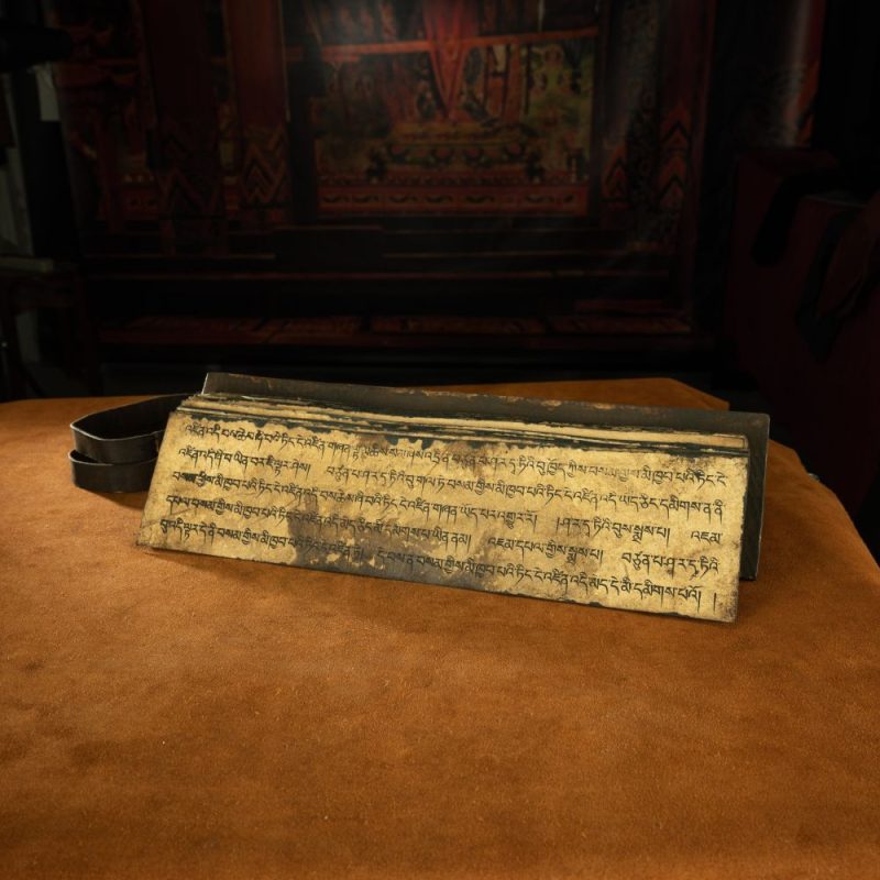 Qing Dynasty Ancient Sutra Scripture Mulberry Wood Tibetan Ritual Item Antique - Image 6