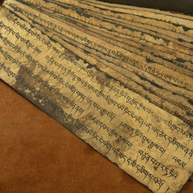 Qing Dynasty Ancient Sutra Scripture Mulberry Wood Tibetan Ritual Item Antique - Image 8
