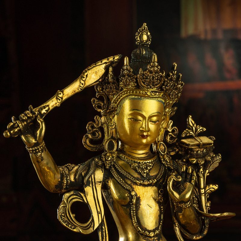 19th Century Manjusri Bodhisattva Tibet Antique Buddha Statue Yellow Lima gilt bronze Sera Monastery - Image 7