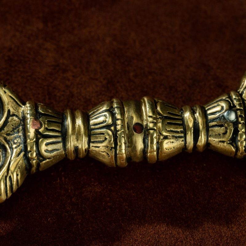Qing Dynasty Trisula of Wrathful Vajra Yellow Copper Alloy Tibetan Ritual Item Antique - Image 9