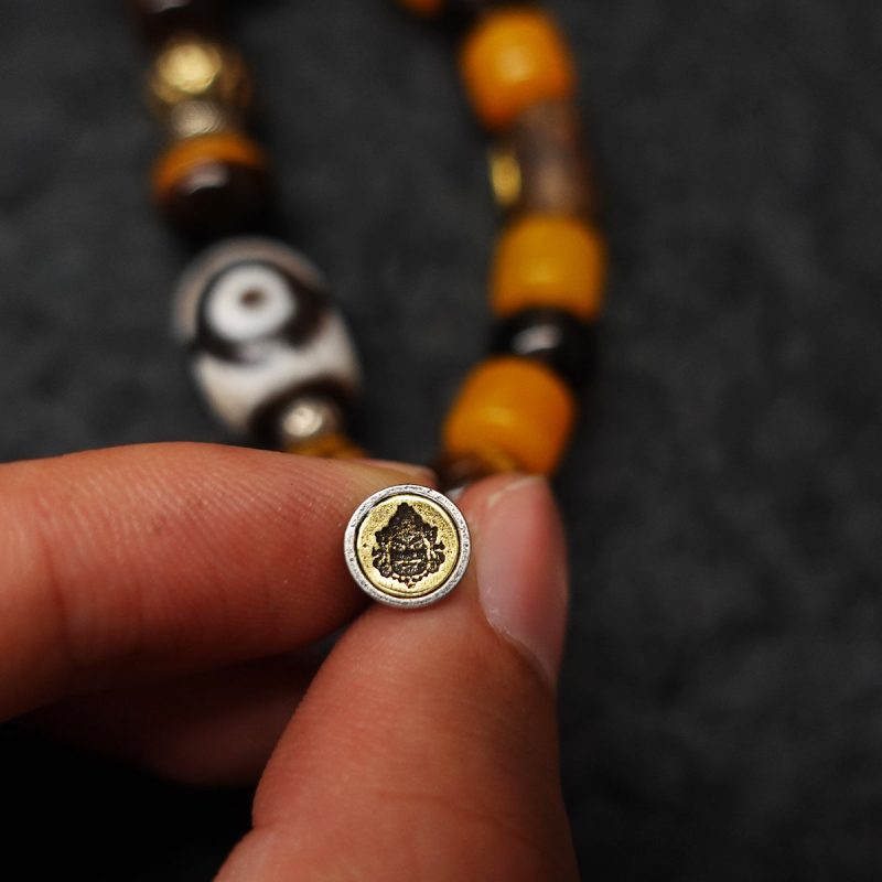 Protective Energy Three-Eyed Dzi Bead Bracelet Tibetan Vajra Silver Talisman - Image 5
