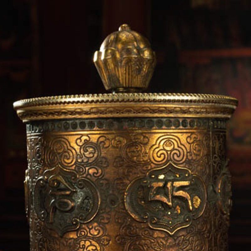 Qing Dynasty Om Mani Padme Hum Prayer Wheel Copper Gold Gilted Tibetan Ceremonial Object Sera Monastery Curio - Image 8