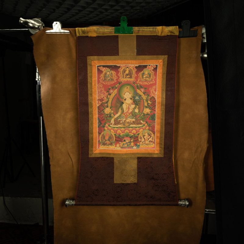 18th Century White Tara old thangka hand-painted Miantang School of Painting - Image 6