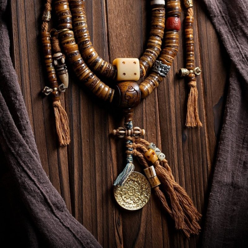 Guardian Spirit 108 Mala Beads Yak Bone Agate and Brass - Image 2
