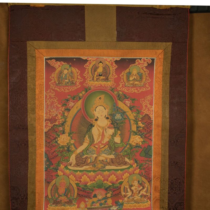 18th Century White Tara old thangka hand-painted Miantang School of Painting - Image 4