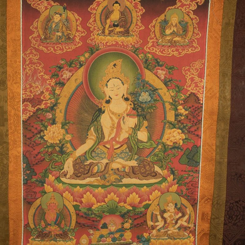18th Century White Tara old thangka hand-painted Miantang School of Painting - Image 3