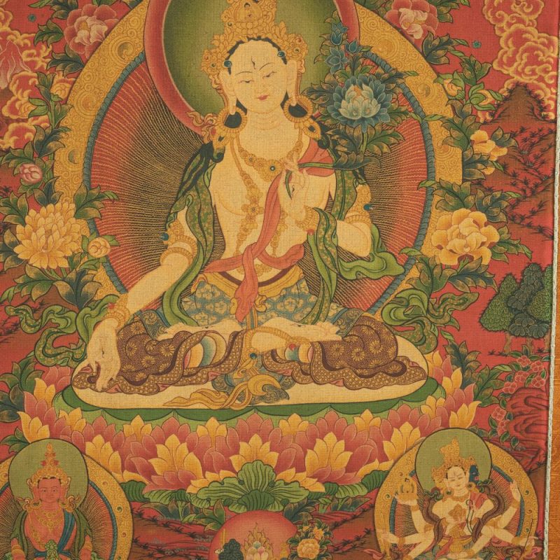 18th Century White Tara old thangka hand-painted Miantang School of Painting - Image 2