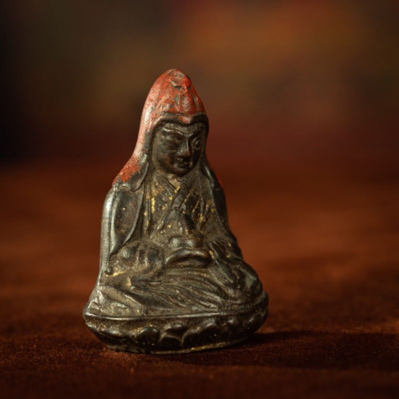 Qing Dynasty Tibetan Antique Statue Padmasambhava Round Sculpture Lima Copper Dzogchen Monastery - Image 4