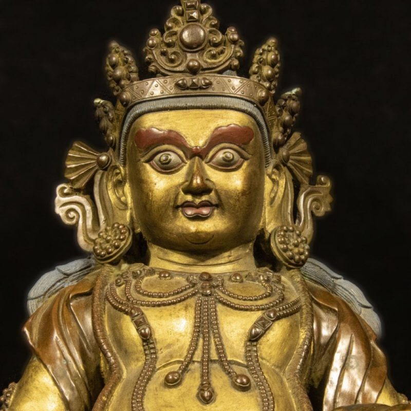 Qing Dynasty Tibetan Antique Statue Yellow Jambhala Gilded Shalu Monastery - Image 2