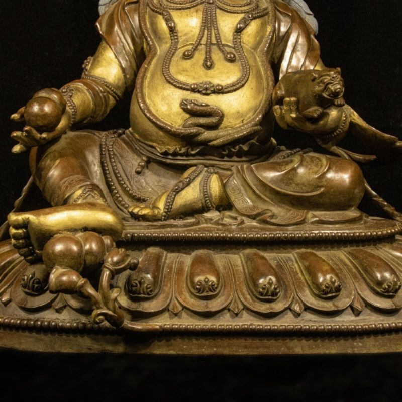 Qing Dynasty Tibetan Antique Statue Yellow Jambhala Gilded Shalu Monastery - Image 3