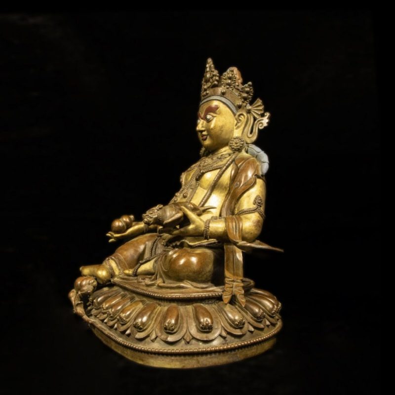 Qing Dynasty Tibetan Antique Statue Yellow Jambhala Gilded Shalu Monastery - Image 6