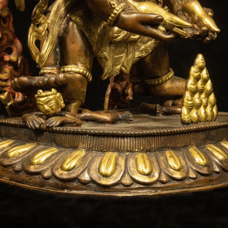 Qing Dynasty Tibetan Antique Statue Three-Faced Six-Armed Mahakala Gilded Dza Monastery - Image 6