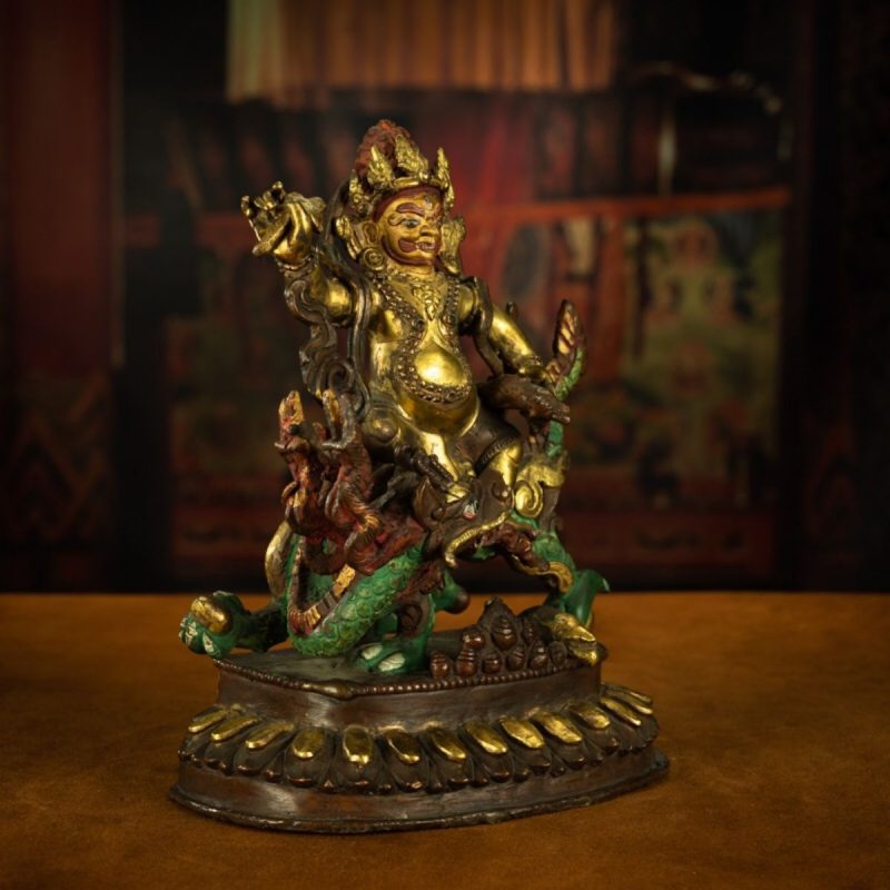 Qing Dynasty Tibetan Antique Statue White Jambhala Mineral Paint and Gilt Nepal - Image 2
