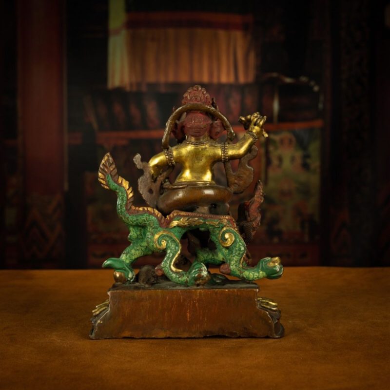 Qing Dynasty Tibetan Antique Statue White Jambhala Mineral Paint and Gilt Nepal - Image 3