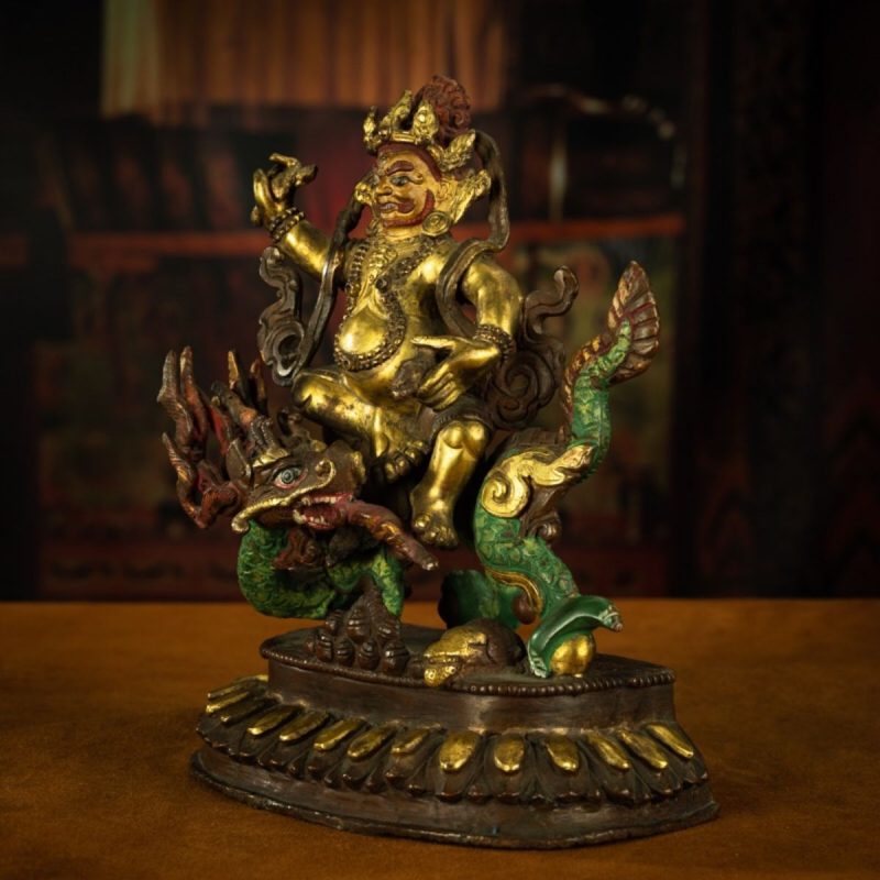 Qing Dynasty Tibetan Antique Statue White Jambhala Mineral Paint and Gilt Nepal - Image 4
