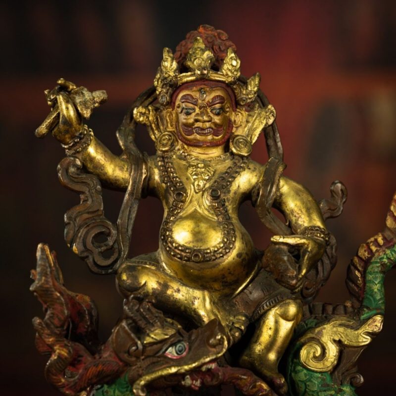Qing Dynasty Tibetan Antique Statue White Jambhala Mineral Paint and Gilt Nepal - Image 6