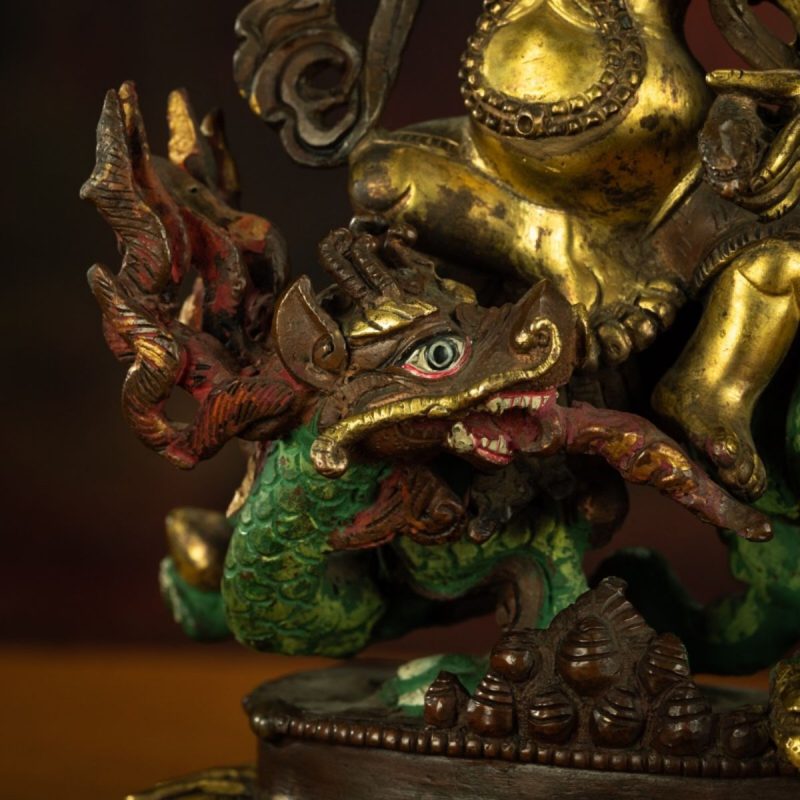 Qing Dynasty Tibetan Antique Statue White Jambhala Mineral Paint and Gilt Nepal - Image 7