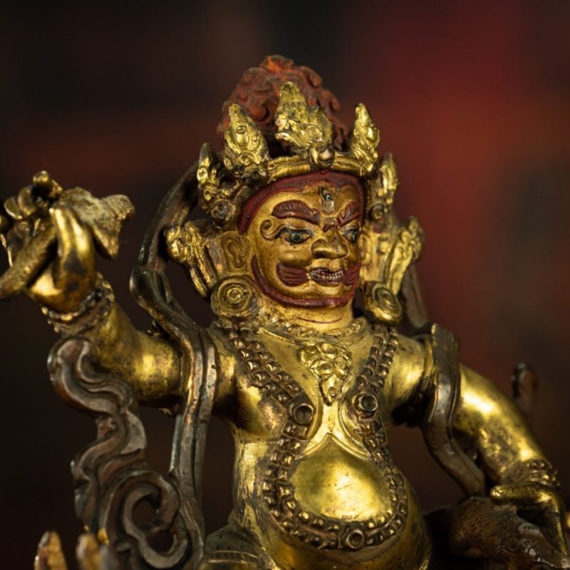 Qing Dynasty Tibetan Antique Statue White Jambhala Mineral Paint and Gilt Nepal - Image 8