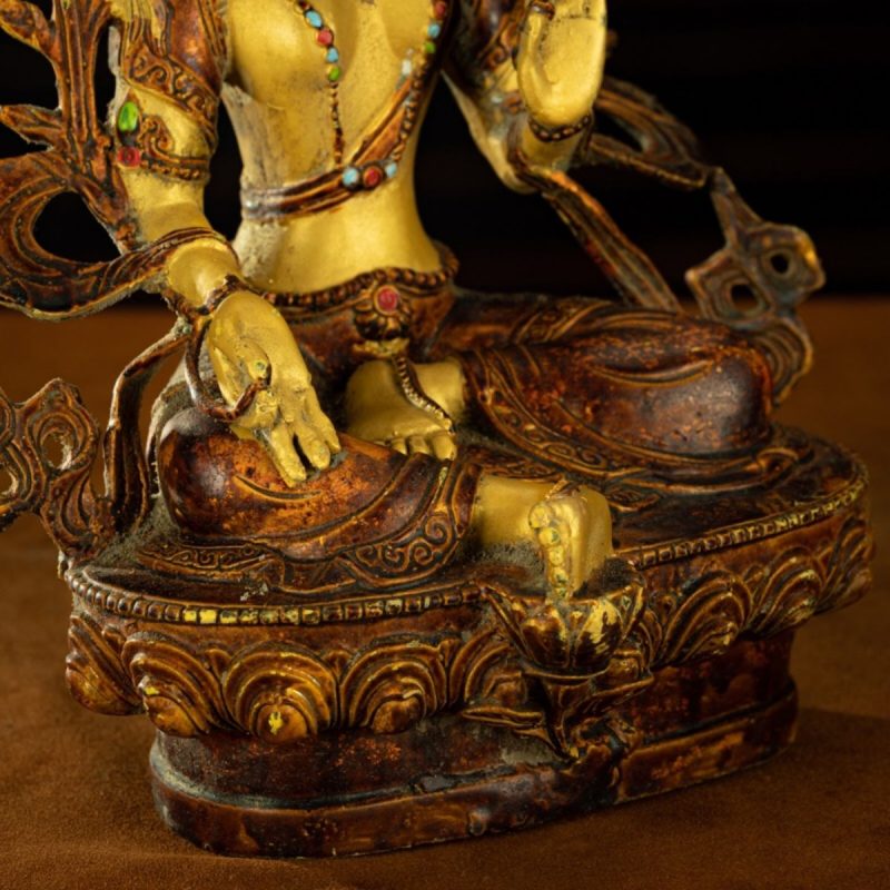 Qing Dynasty Tibetan Antique Green Tara Statue Gilded Clay from Potala Palace - Image 7