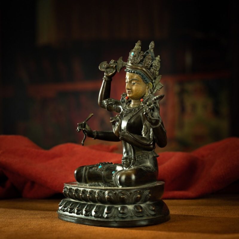 Qing Dynasty Tibetan Antique Statue Four-Armed Manjushri Copper Dza Monastery - Image 2