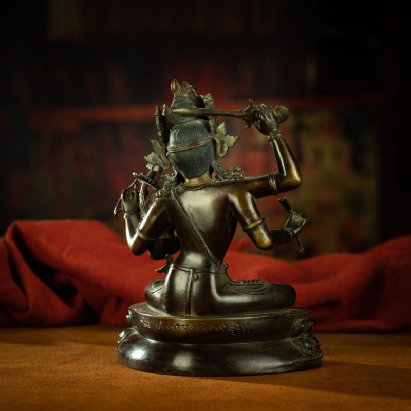 Qing Dynasty Tibetan Antique Statue Four-Armed Manjushri Copper Dza Monastery - Image 3