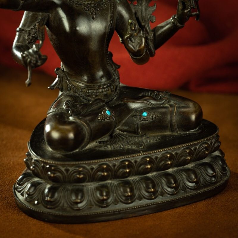 Qing Dynasty Tibetan Antique Statue Four-Armed Manjushri Copper Dza Monastery - Image 7