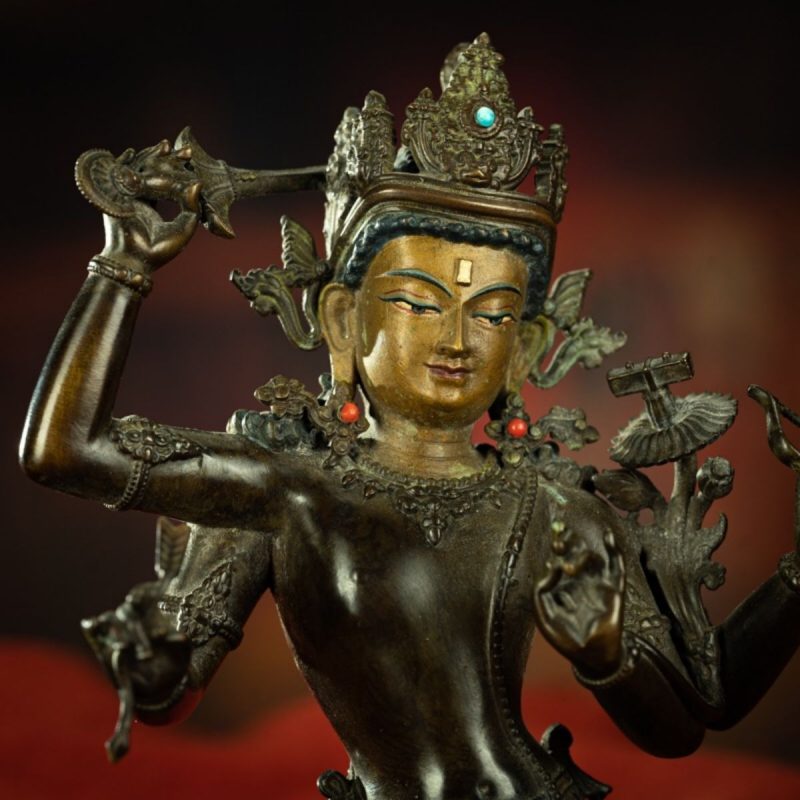 Qing Dynasty Tibetan Antique Statue Four-Armed Manjushri Copper Dza Monastery - Image 8