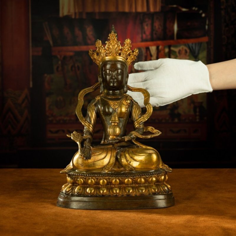 Qing Dynasty Tibetan Antique Statue Large Abundance Tara Tibetan Gilt Labrang Monastery - Image 2