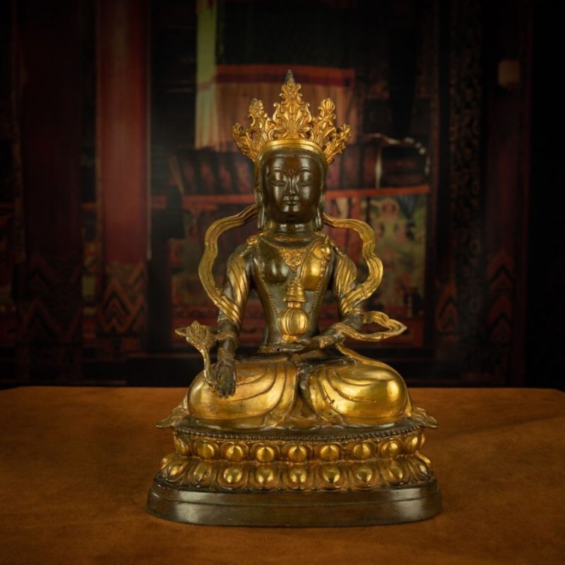 Qing Dynasty Tibetan Antique Statue Large Abundance Tara Tibetan Gilt Labrang Monastery - Image 3